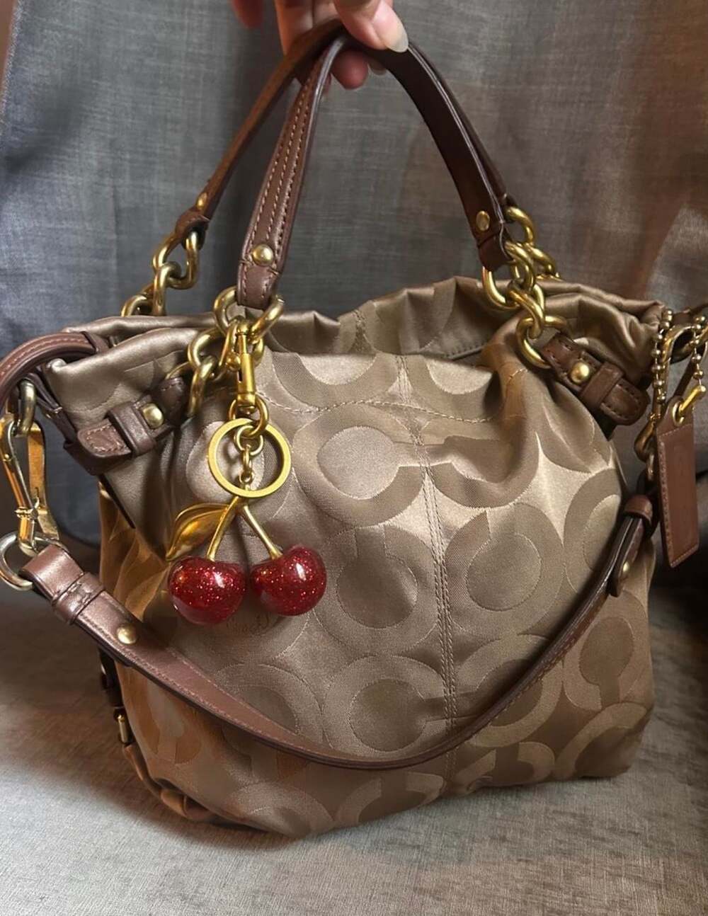 Y2K Vintage Coach Signature Sateen Gold Shoulder Bag 14147